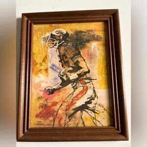 Vintage Lou Zansky Wall Art NFL Football Abstract Sport Print Wood Frame 1970s